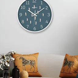 OLIVE TREE White & Blue Printed Round Shaped Contemporary Analogue Wall Clock-picture-33