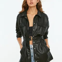 Trendyol Women Black Solid Trench Coat-picture-35