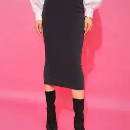 Purple Feather Pencil Midi Formal Skirt-picture-14