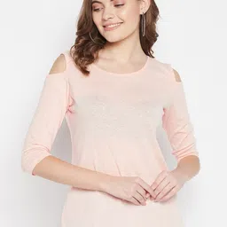 Crozo By Cantabil Women Peach Cold Shoulder Sleeves Top-image-29