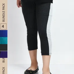 IndiWeaves Girls Pack Of 4 Colourblocked High Neck Pure Cotton Capris-picture-14