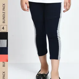 IndiWeaves Girls Pack of 4 Striped High Rise Pure Cotton Capris-image-54