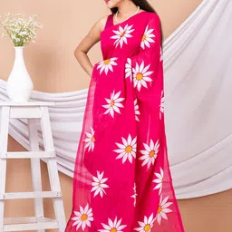 Laa Calcutta Floral Printed Pure Cotton Saree-image-23