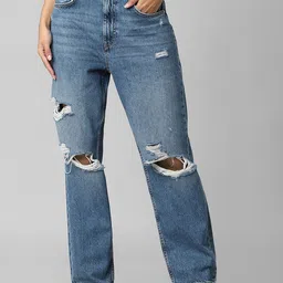 ONLY Women Straight Fit High-Rise Highly Distressed Light Fade Jeans-picture-37