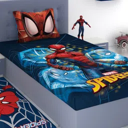 Marvel Blue & Red Spiderman 180 TC Cotton Single Bedsheet with 1 Pillow Cover image 1
