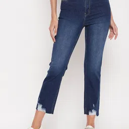Madame Women Light Fade Mildly Distressed Cropped Cotton Jeans-image-79