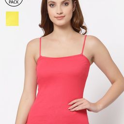 Floret Women Yellow & Peach Pack Of 2 Solid Cotton Camisoles-picture-18