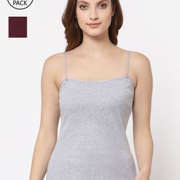 Floret Women Grey & Maroon Pack Of 2 Solid Cotton Camisoles-picture-6