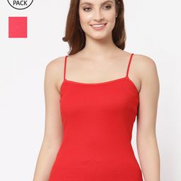 Floret Women Red & Rose Pack of 2 Solid Cotton Camisoles-picture-3