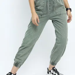Tokyo Talkies Women Green Jogger Heavy Fade Cropped Jeans-image-77