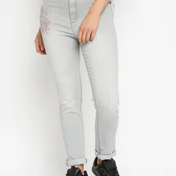 Being Human Woman Grey Slim Fit High-Rise Low Distress Heavy Fade Jeans-picture-39