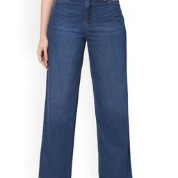 Kraus Jeans Women Parallel Wide Leg High-Rise Light Fade Whiskers Pure Cotton Jeans-picture-20