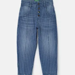 United Colors of Benetton Girls Slouchy Fit Striped Light Fade Cotton Jeans-image-37