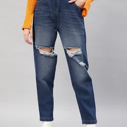 Orchid Blues Women Mom Fit High Rise Highly Distressed Heavy Fade Cotton Jeans-image-92