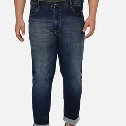 john pride Plus Size Men Blue Clean Look Regular Fit Mid Rise Light Fade Stretchable Jeans-picture-21