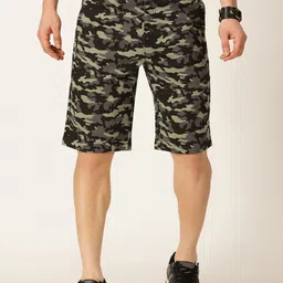 HERE&NOW Men Camouflage Printed Mid-Rise Slim Fit Shorts image 1
