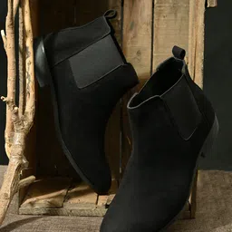 San Frissco Men Black Solid Mid Top Flat Boots-picture-16