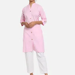 KALINI Mandarin Collar Roll-Up Sleeves Cotton Straight Kurta-picture-41