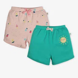 Ed-a-Mamma Baby Pack of 2 Girls Conversational Printed Mid-Rise Cotton Shorts-picture-21