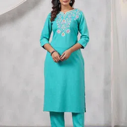 Amirah s Floral Embroidered Straight Kurta with Palazzos image 1
