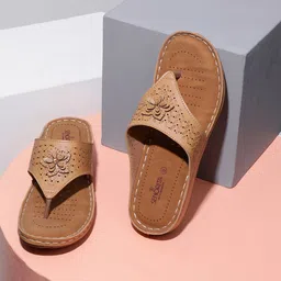 Liberty Beige Textured PU Comfort Sandals with Laser Cuts image 1