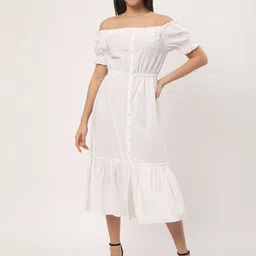 R&B Puff Sleeves Off-Shoulder A-Line Dress-picture-16