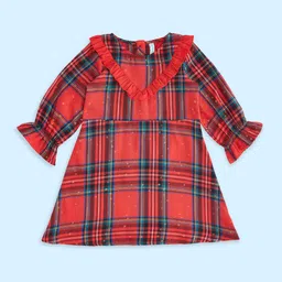Pantaloons Baby Girls Checked Bell Sleeve Cotton A-Line Dress-picture-40