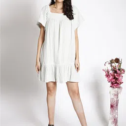 250 DESIGNS Square Neck Flared Sleeves Smocked Cotton A-Line Dress-image-99