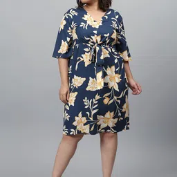 Instafab Plus Navy Blue Floral A-Line Dress-picture-29