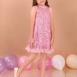 LilPicks Girls Sequined A-Line Party Dress-image-3