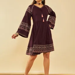 Soch Floral Embroidered V-Neck A-Line Dress-image-25