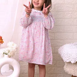 Beebay Girls Floral Print Smocked Frill Collar Dress-picture-10