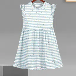 HELLCAT Girls Striped Flutter Sleeves Cotton Fit and Flare Dress-image-23