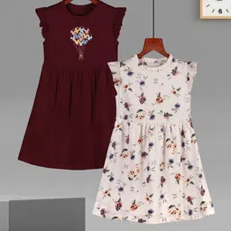 HELLCAT Girls Pack of 2 Printed Flutter Sleeve A-Line Dress-picture-47