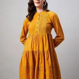 Azira Self Design Mandarin Collar Empire Tiered Pure Cotton Dress image 1