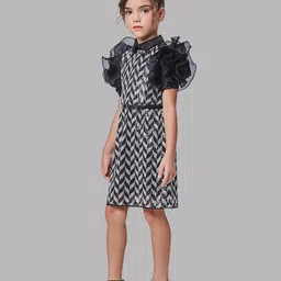 Peppermint Girls Embellished Shirt Collar Sequined Net A-Line Dress-image-49