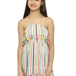 Natilene Girls Striped Layered A-Line Dress-image-5