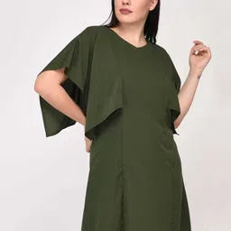 LastInch Olive Green Solid A-Line Dress-picture-29