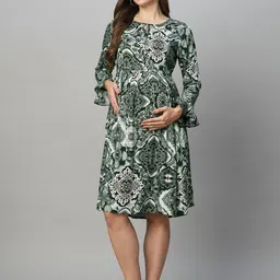 MomToBe Ethnic Motifs Printed Bell Sleeve Maternity Fit & Flare Dress-picture-12