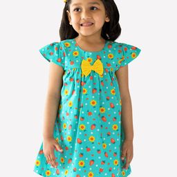 Campana Girls Floral Print Round Neck Cap Sleeves Cotton A-Line Dress-picture-43