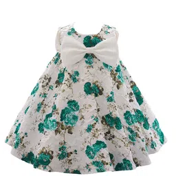 StyleCast Girls Green & White Floral Print Bow Detail A-Line Dress-picture-43