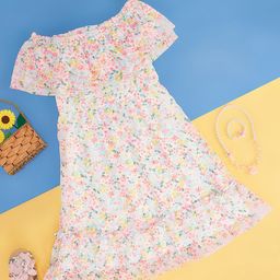 Pantaloons Junior Girls Floral Printed Off-Shoulder Ruffles A-Line Dress-picture-12
