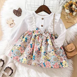 BAESD White & Multicoloured Floral Print A-Line Dress-picture-20