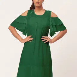 Moomaya Round Neck Cold-Shoulder A-Line Dress-image-26