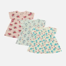 Bodycare Kids Pack Of 3 Floral Printed Cotton Flared Cold-Shoulder A-Line Dress image 1
