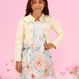 CUTECUMBER Floral Print Peter Pan Collar Applique A-Line Dress Comes with a Shrug-picture-55