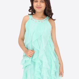 CUTECUMBER Girls Halter Neck Applique Net A-Line Dress-picture-21