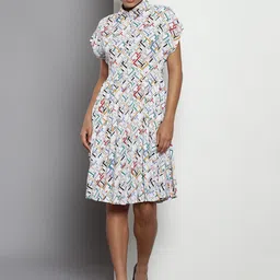 Tommy Hilfiger Geometric Printed Shirt Collar Pleated Fit & Flare Dress-picture-42