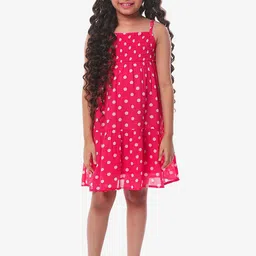 CACA CINA Pink Polka Dot Print Georgette A-Line Dress-image-30