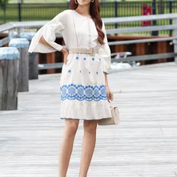 Global Desi Women White Floral printed A-Line Dress-picture-14